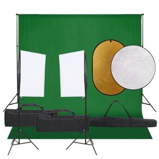fotostuudio komplekt valgustuse, taustapildi ja reflektoriga