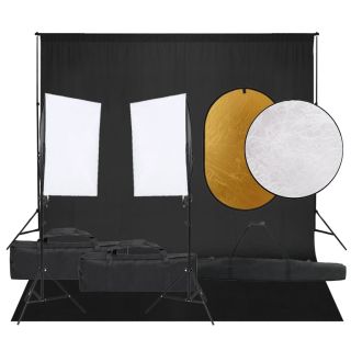 fotostuudio komplekt valgustuse, taustapildi ja reflektoriga