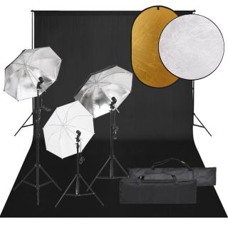 fotostuudio komplekt valgustuse, taustapildi ja reflektoriga