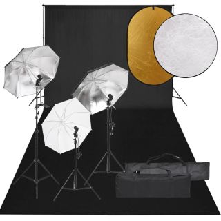 fotostuudio komplekt valgustuse, taustapildi ja reflektoriga