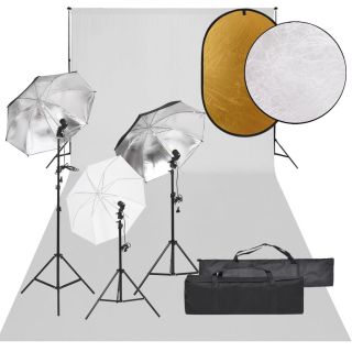 fotostuudio komplekt valgustuse, taustapildi ja reflektoriga