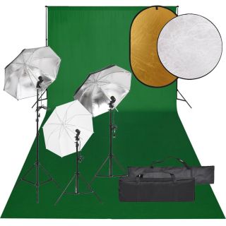 fotostuudio komplekt valgustuse, taustapildi ja reflektoriga