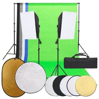 fotostuudio komplekt valgustuse, taustapildi ja reflektoriga