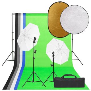 fotostuudio komplekt valgustuse, taustapildi ja reflektoriga