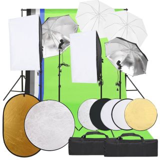 fotostuudio komplekt valgustuse, taustapildi ja reflektoriga