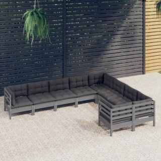 9-osaline aiamööbli komplekt istmepatjadega, hall, männipuit