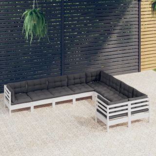 9-osaline aiamööbli komplekt istmepatjadega, valge, männipuit