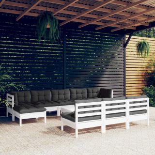 11-osaline aiamööbli komplekt patjadega, valge, männipuit