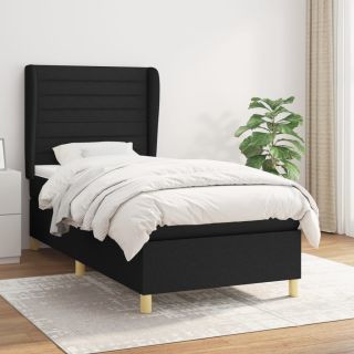 континентальная кровать с матрасом, черная, 90x200 см, ткань