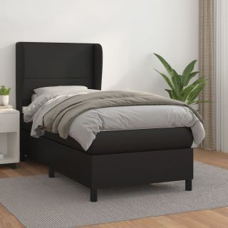 континентальная кровать с матрасом, черная, 90x200 см, искусственная кожа
