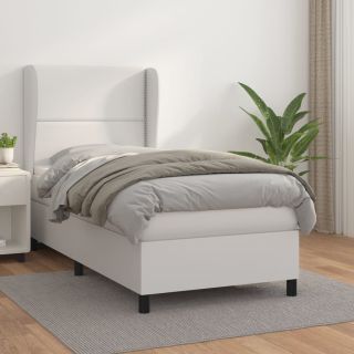 континентальная кровать с матрасом, белая, 90x200 см, искусственная кожа