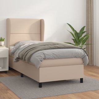 континентальная кровать с матрасом, капучино, 90x200 см, искусственная кожа