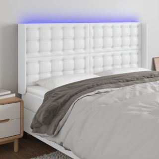 LED-voodipeats, valge, 163x16x118/128 cm, kunstnahk