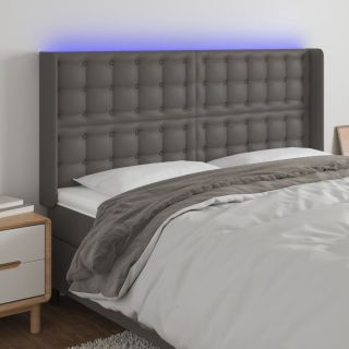 LED-voodipeats, hall, 163x16x118/128 cm, kunstnahk