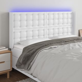 LED-voodipeats, valge, 183x16x118/128 cm, kunstnahk