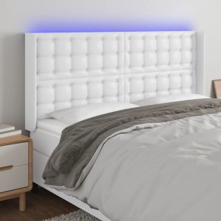 Изголовье со светодиодной подсветкой, белое, 203x16x118/128 см, искусственная кожа