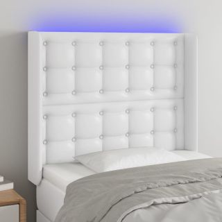 LED-voodipeats, valge, 93x16x118/128 cm, kunstnahk
