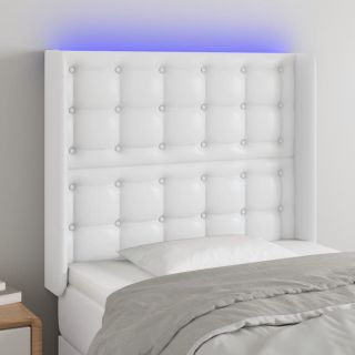 Изголовье кровати со светодиодной подсветкой, белое, 103x16x118/128 см, искусственная кожа