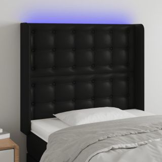 Изголовье кровати со светодиодной подсветкой, черное, 103x16x118/128 см, искусственная кожа