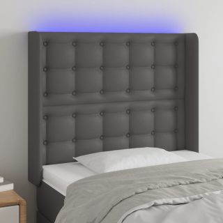 Изголовье кровати со светодиодной подсветкой, серое, 103x16x118/128 см, искусственная кожа