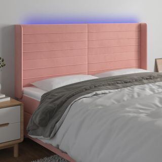 Изголовье со светодиодной подсветкой, розовое, 183x16x118/128 см, бархат