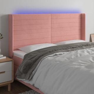Изголовье со светодиодной подсветкой, розовое, 203x16x118/128 см, бархат