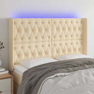 LED-voodipeats, kreemjas, 147x16x118/128 cm, kangas