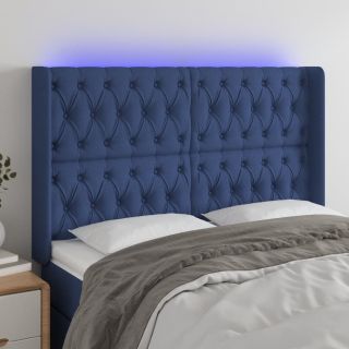 Изголовье со светодиодной подсветкой, синее, 147x16x118/128 см, ткань