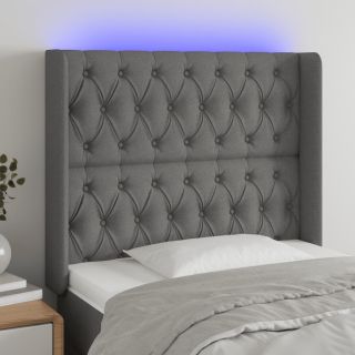 Изголовье со светодиодной подсветкой, темно-серое, 103x16x118/128 см, ткань