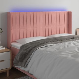 Изголовье со светодиодной подсветкой, розовое, 163x16x118/128 см, бархат