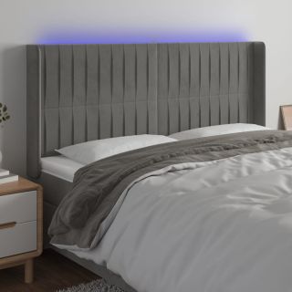 Изголовье со светодиодной подсветкой, светло-серое, 203x16x118/128 см, бархат
