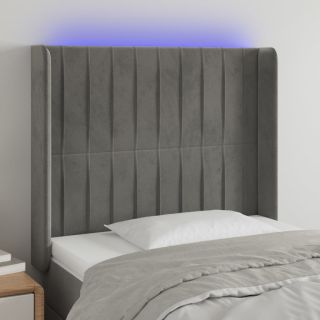 Изголовье со светодиодной подсветкой, светло-серое, 103x16x118/128 см, бархат