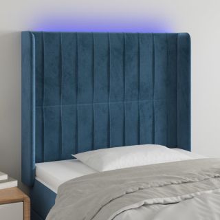 Изголовье со светодиодной подсветкой, темно-синее, 103x16x118/128 см, бархат