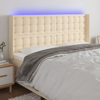 LED-voodipeats, kreemjas, 163x16x118/128 cm, kangas