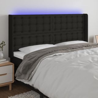 Изголовье кровати со светодиодной подсветкой, черное, 183x16x118/128 см, ткань