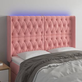 Изголовье со светодиодной подсветкой, розовое, 163x16x118/128 см, бархат