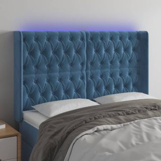 LED-voodipeats, tumesinine, 163x16x118/128 cm, samet