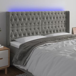 LED-voodipeats, helehall, 183x16x118/128 cm, samet