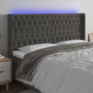 Изголовье кровати со светодиодной подсветкой, темно-серое, 203x16x118/128 см, бархат