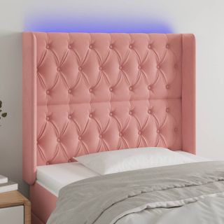Изголовье со светодиодной подсветкой, розовое, 103x16x118/128 см, бархат