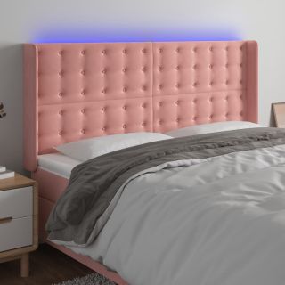 Изголовье со светодиодной подсветкой, розовое, 163x16x118/128 см, бархат