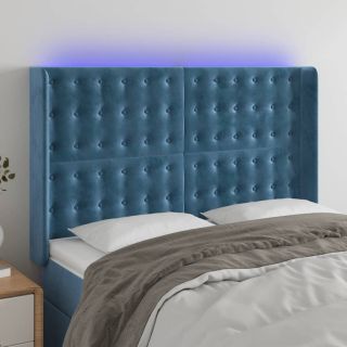 Изголовье со светодиодной подсветкой, темно-синее, 147x16x118/128 см, бархат