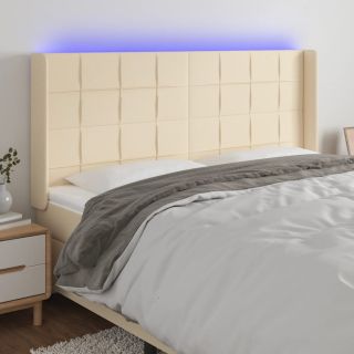 Изголовье со светодиодной подсветкой, кремовое, 203x16x118/128 см, ткань