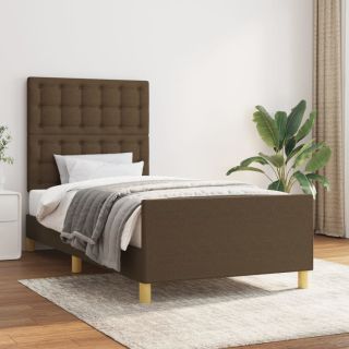 каркас кровати с изголовьем, темно-коричневый, 80x200 см, ткань