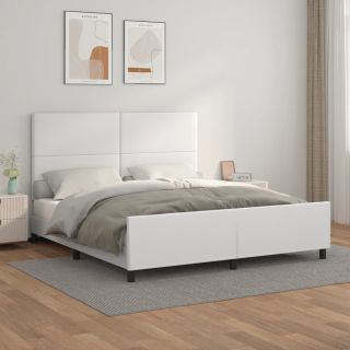 каркас кровати с изголовьем, белый, 180x200 см, искусственная кожа