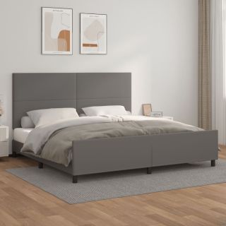 каркас кровати с изголовьем, серый, 200x200 см, искусственная кожа