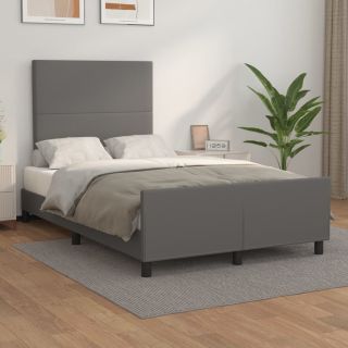 каркас кровати с изголовьем, серый, 120x200 см, искусственная кожа
