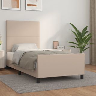 каркас кровати с изголовьем, капучино, 100x200 см, искусственная кожа