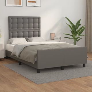 каркас кровати с изголовьем, серый, 120x200 см, искусственная кожа