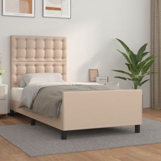 Каркас кровати с изголовьем, Капучино, 80x200 см, искусственная кожа